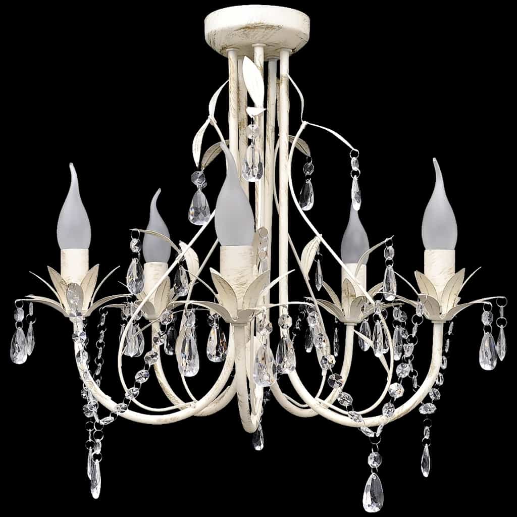 vidaXL Chandelier 5 Lamp Holders Acrylic Crystal 46 x 42.5 cm Antique White - Image 1 of 4