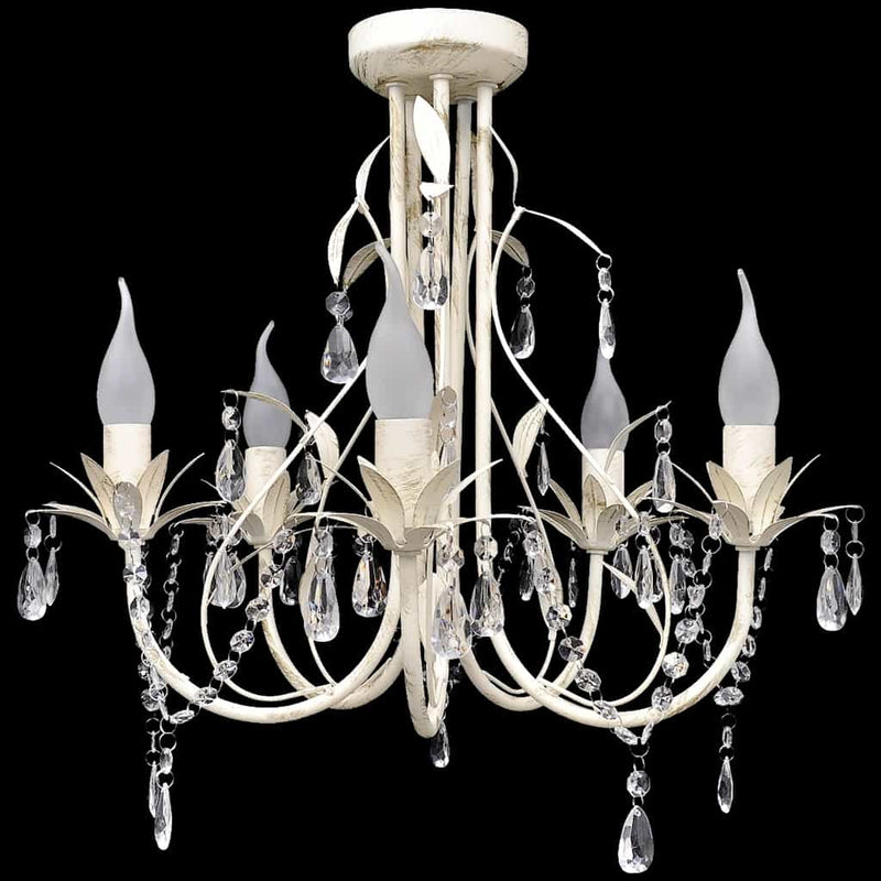 vidaXL Chandelier 5 Lamp Holders Acrylic Crystal 46 x 42.5 cm Antique White - Image 1 of 4