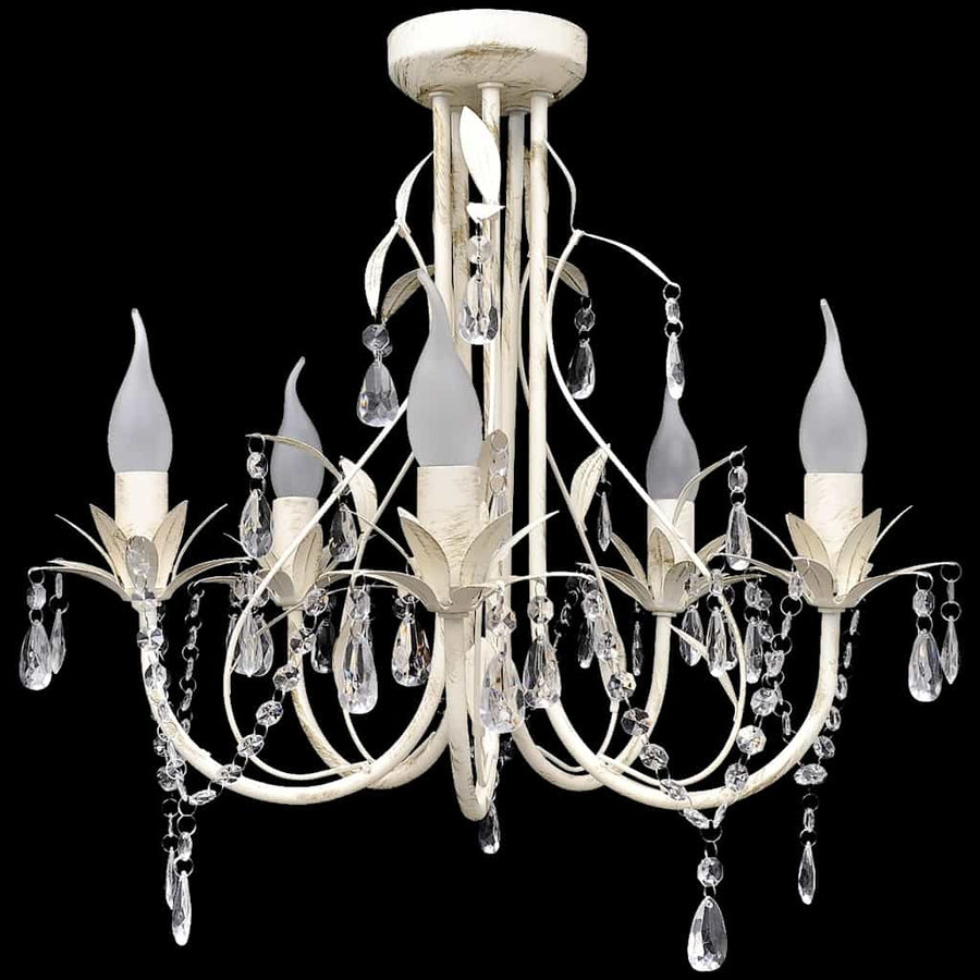 Lampadario 5 Portalampade Cristallo Acrilico 
						46 x 42,5 cm Bianco Anticato - immagine 1 | SolPatio
