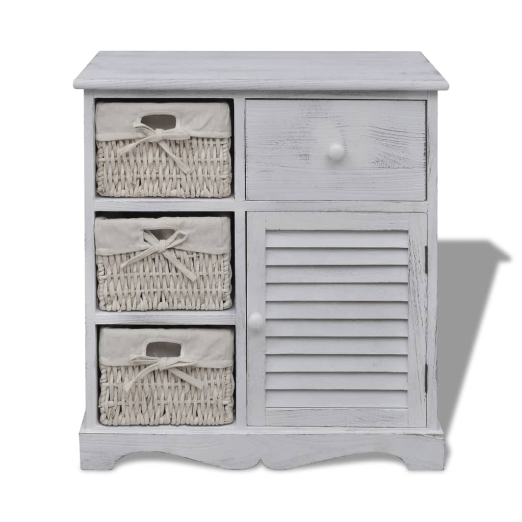 vidaXL Armario de Madera con 3 Cestas Trenzadas Blanco - Image 1 of 6