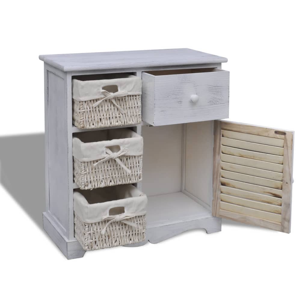 vidaXL Armario de Madera con 3 Cestas Trenzadas Blanco - Image 2 of 6