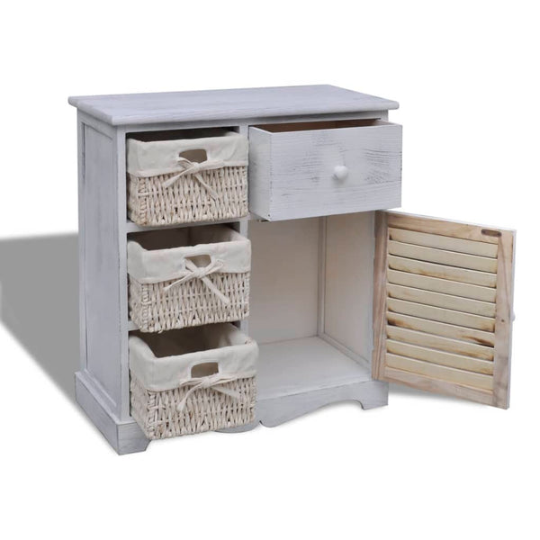 Armadietto in Legno con 3 Cestini Intrecciati Bianco - immagine 2 | SolPatio