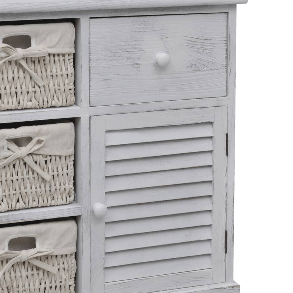 vidaXL Armario de Madera con 3 Cestas Trenzadas Blanco - Image 3 of 6