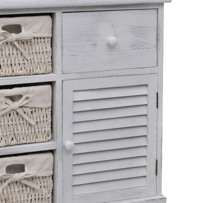 vidaXL Armario de Madera con 3 Cestas Trenzadas Blanco - Image 3 of 6