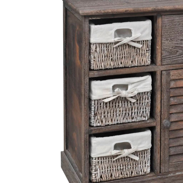 Armadietto in Legno con 3 Cestini Intrecciati Marrone - immagine 2 | SolPatio