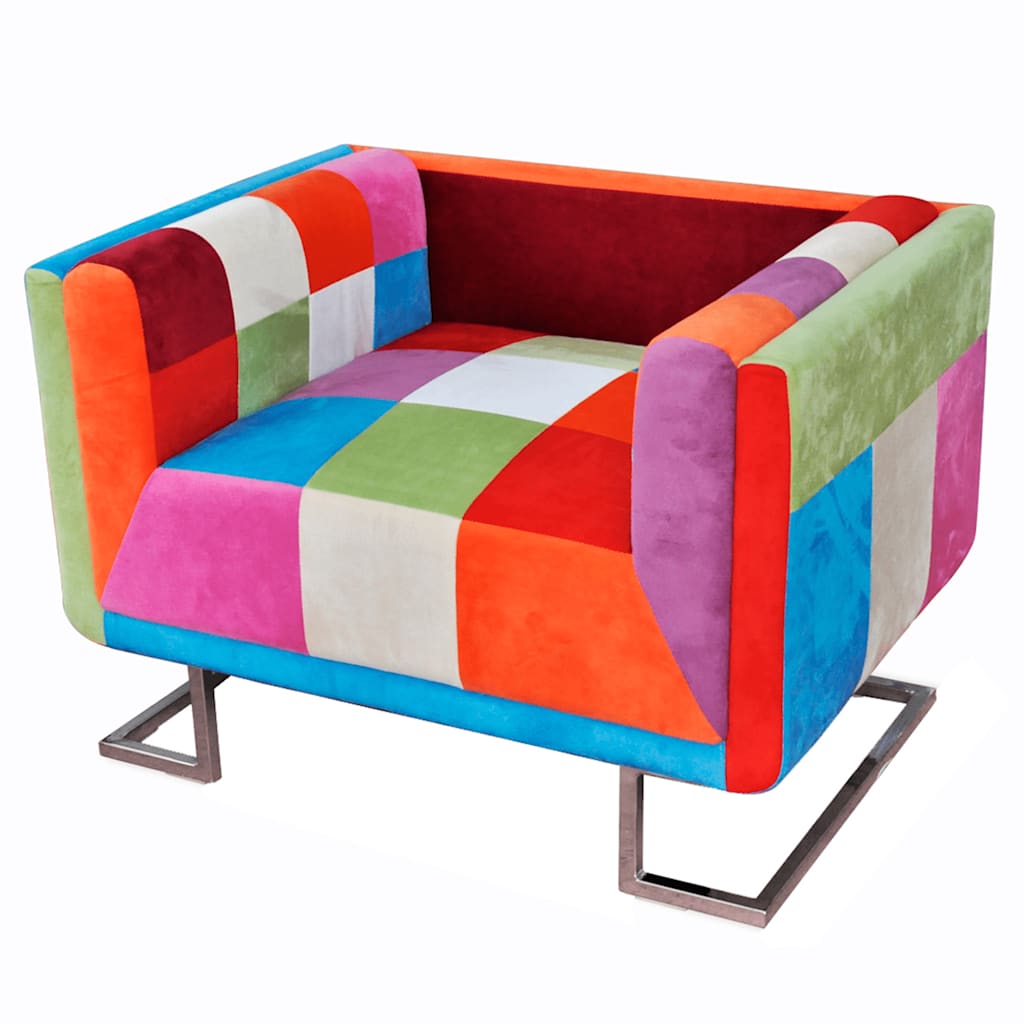 vidaXL Sillón Cúbico de Tela Patchwork, Patas Cromadas, 85,5 x 63 x 74 cm, Multicolor - Image 1 of 7