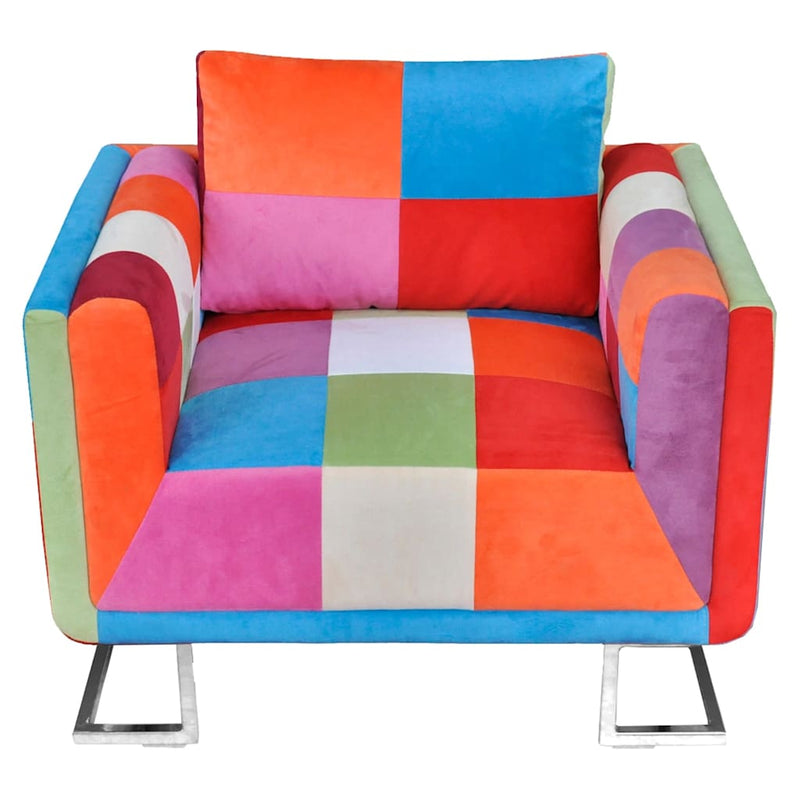 vidaXL Sillón Cúbico de Tela Patchwork, Patas Cromadas, 85,5 x 63 x 74 cm, Multicolor - Image 2 of 7