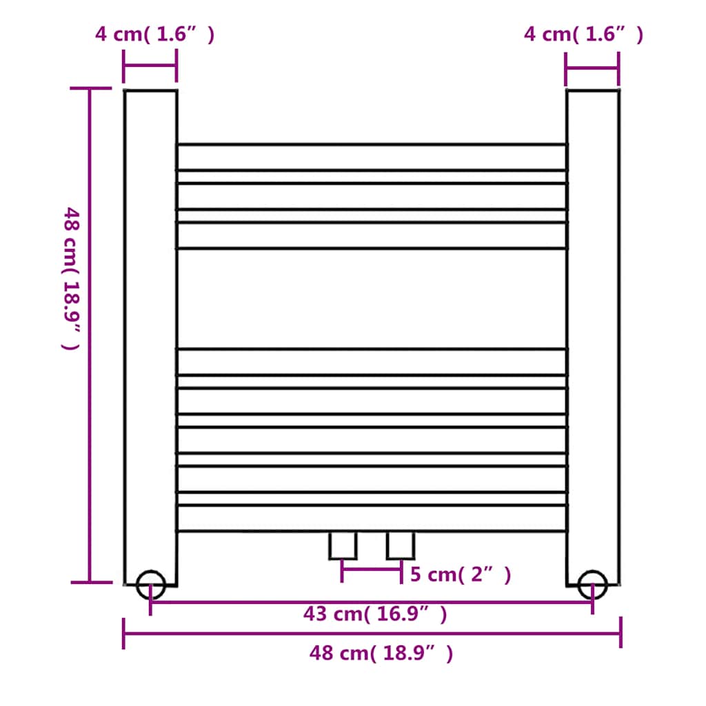 vidaXL Radiatore Centrale Portasciugamano Dritto 480 x 480 mm - Image 6 of 6