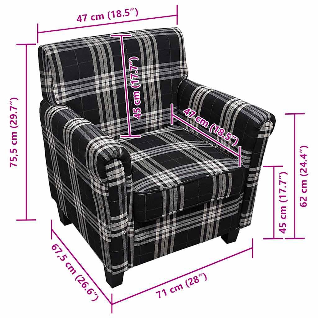 Poltrona con Cuscino in Tessuto e Telaio in Legno, 67,5 x 71 x 75,5 cm, Nero - immagine 5 | SolPatio - Image 5 of 6