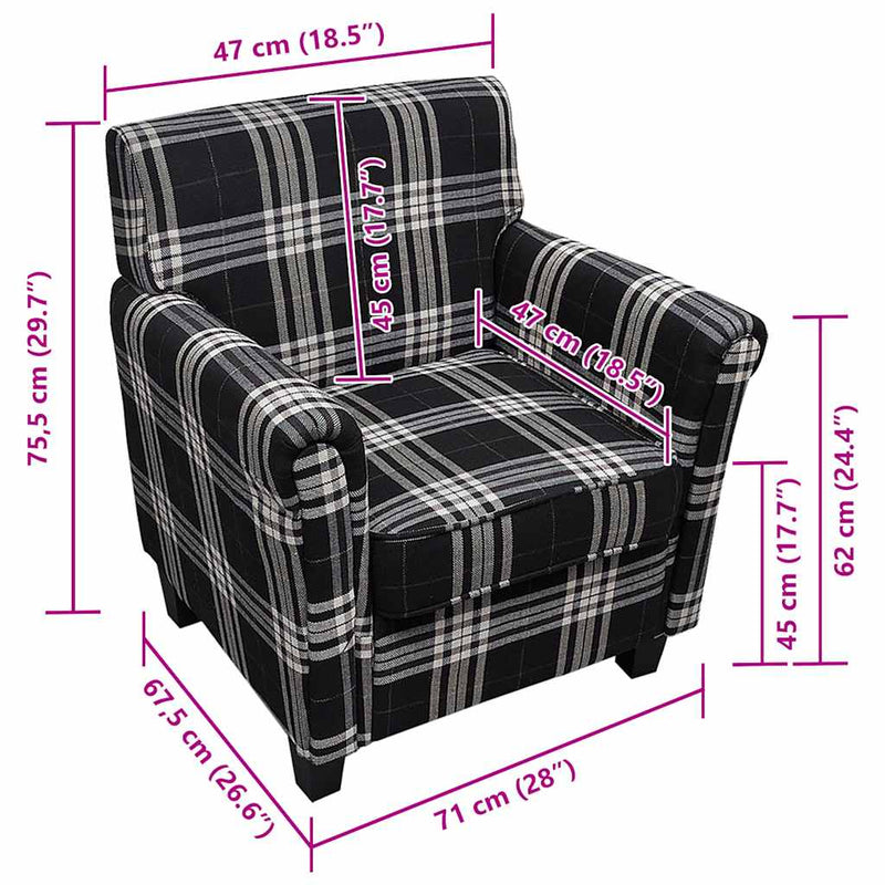 Poltrona con Cuscino in Tessuto e Telaio in Legno, 67,5 x 71 x 75,5 cm, Nero - immagine 5 | SolPatio - Image 5 of 6