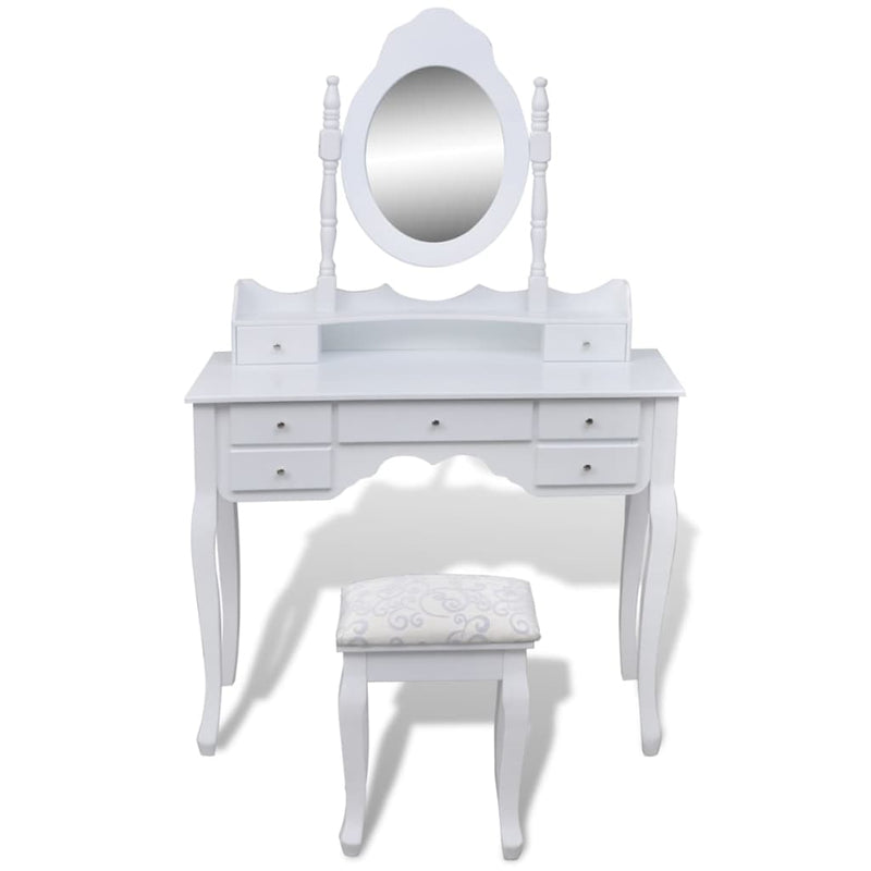 vidaXL Dressing Table with Mirror and Stool 7 Drawers White - Image 1 of 9