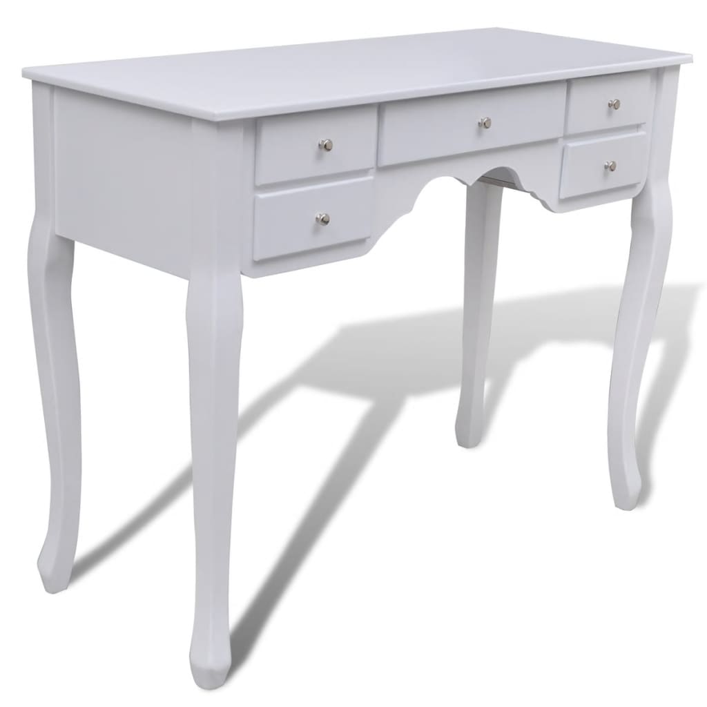 vidaXL Dressing Table with Mirror and Stool 7 Drawers White - Image 3 of 9
