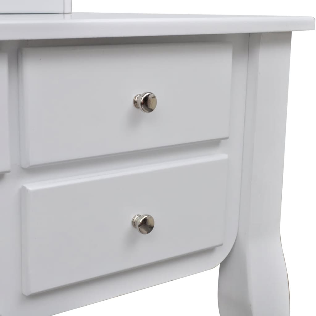 vidaXL Dressing Table with Mirror and Stool 7 Drawers White - Image 6 of 9