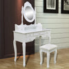 vidaXL Dressing Table with Mirror and Stool 7 Drawers White - Image 7 of 9