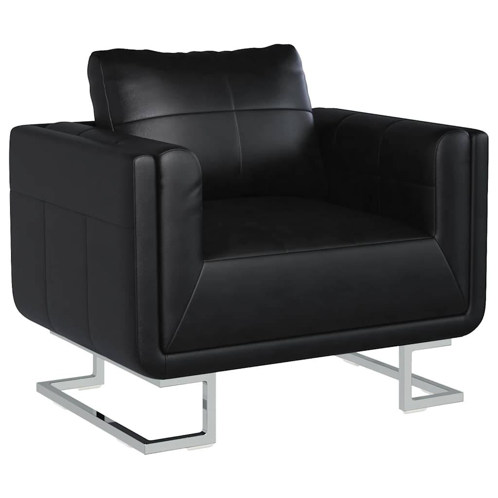 Poltrona a Pozzetto con Gambe Cromate Nera in Similpelle - immagine 3 | SolPatio - Image 3 of 13