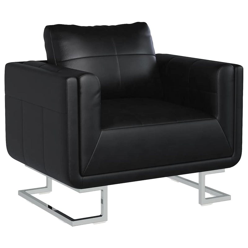 Poltrona a Pozzetto con Gambe Cromate Nera in Similpelle - immagine 3 | SolPatio - Image 3 of 13
