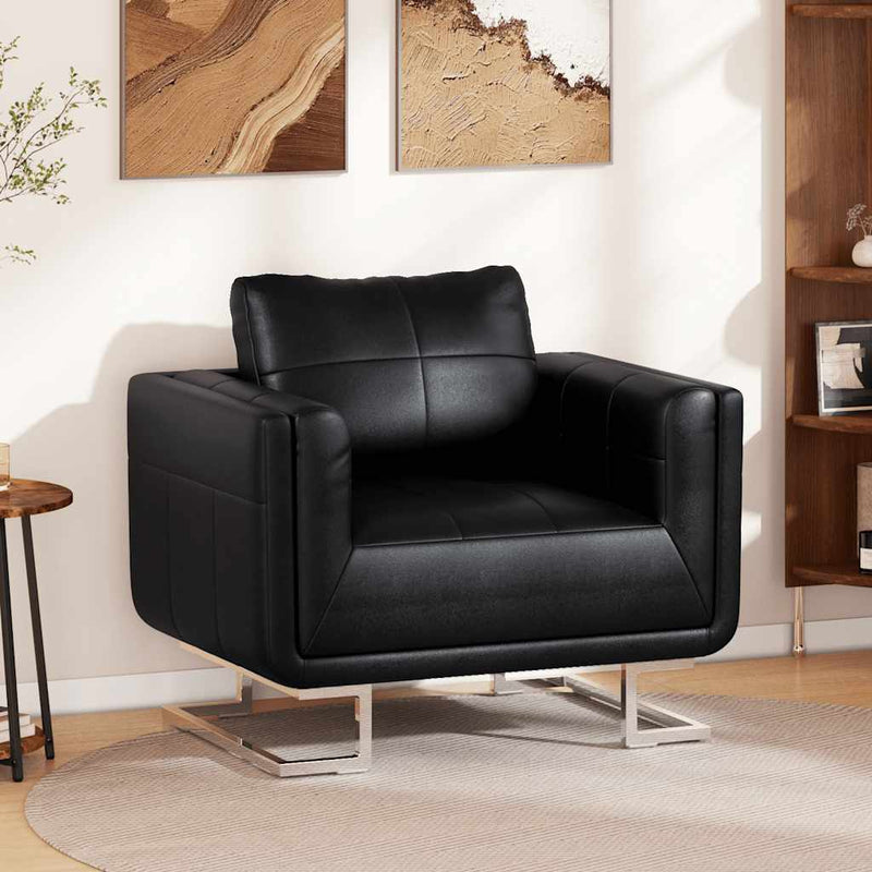 Poltrona a Pozzetto con Gambe Cromate Nera in Similpelle - immagine 1 | SolPatio - Image 1 of 13