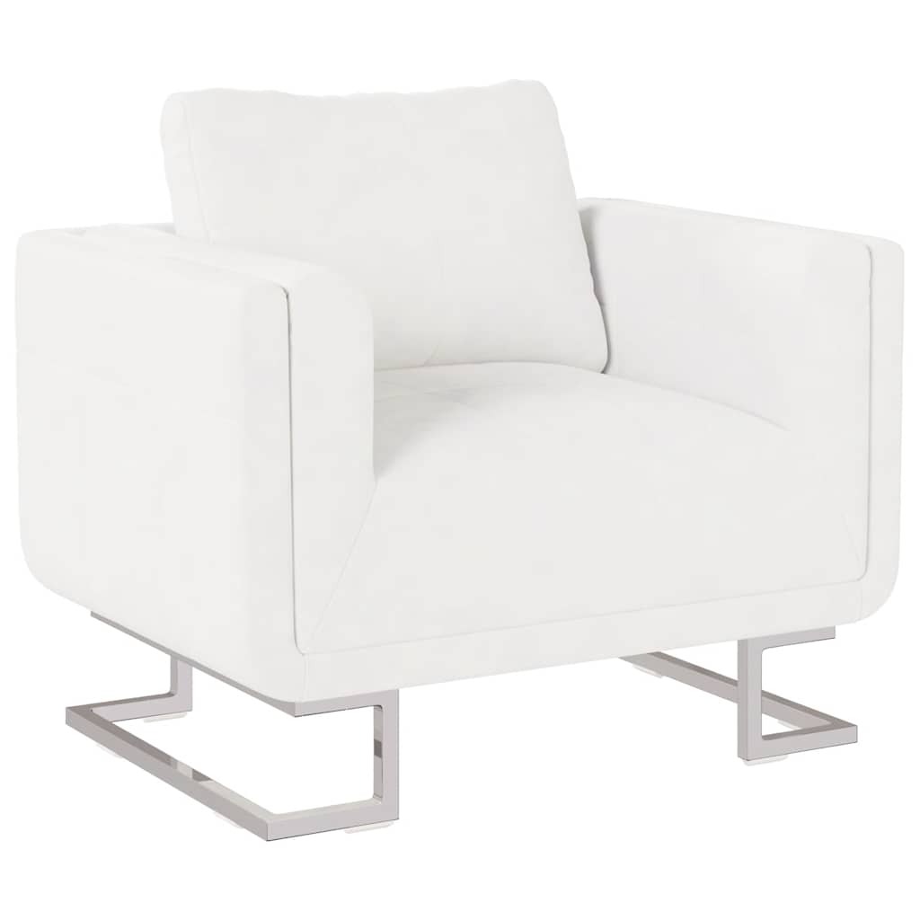 vidaXL Sillón de cubeta con tapizado de 72% PVC, estructura de madera, 85,5 x 63 x 74 cm, Blanco - Image 3 of 12