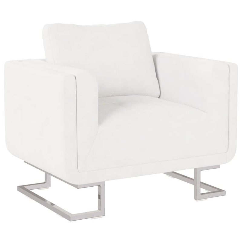 vidaXL Sillón de cubeta con tapizado de 72% PVC, estructura de madera, 85,5 x 63 x 74 cm, Blanco - Image 3 of 12