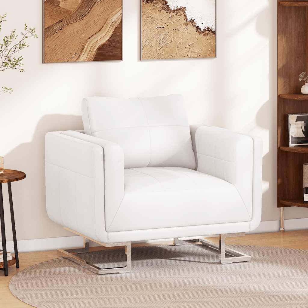 vidaXL Sillón de cubeta con tapizado de 72% PVC, estructura de madera, 85,5 x 63 x 74 cm, Blanco - Image 1 of 12