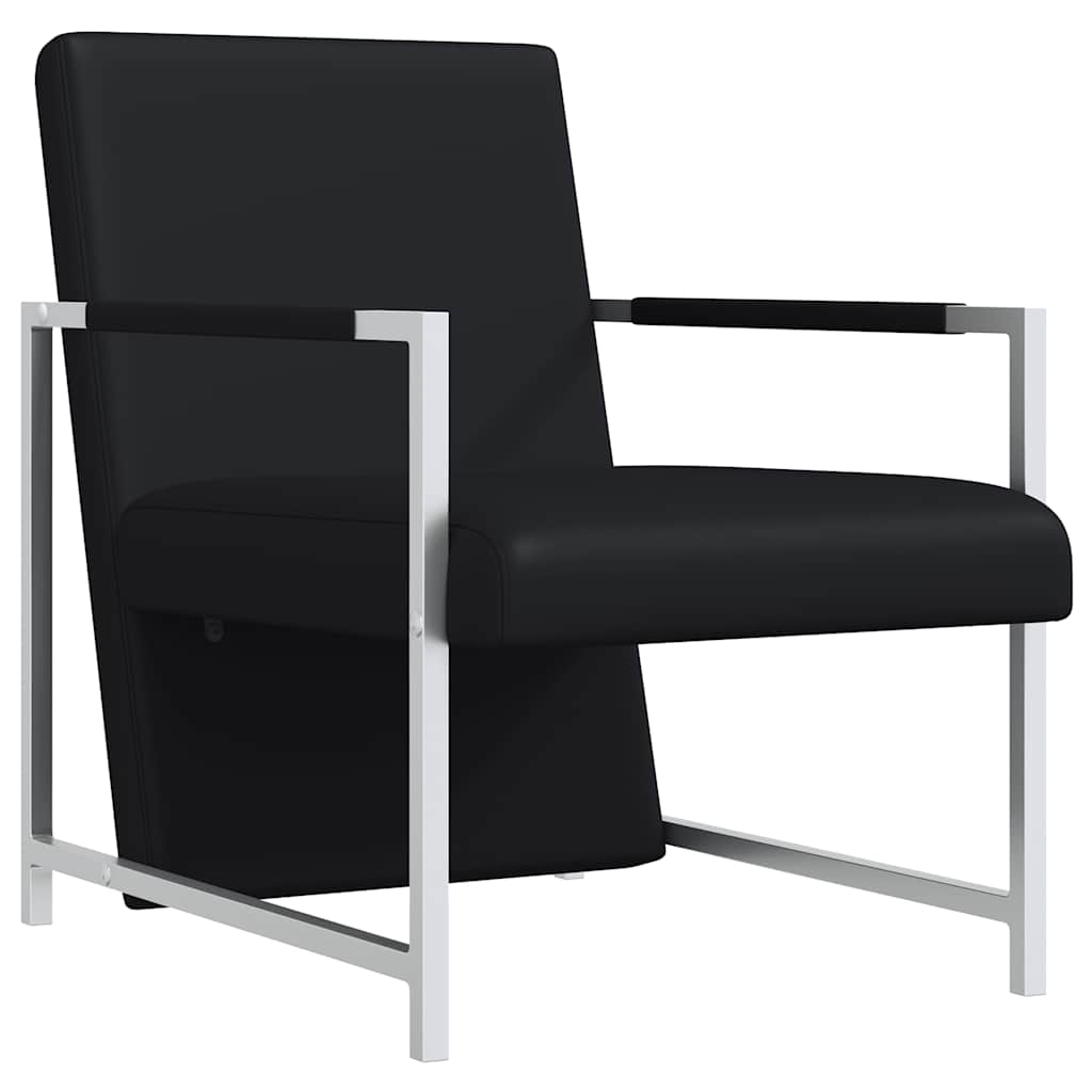 vidaXL Poltrona con Gambe Cromate Nera in Similpelle - Image 2 of 6