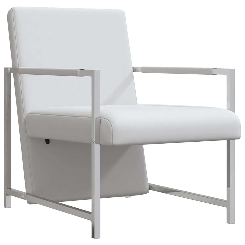 vidaXL Sillón de cubeta con tapizado de 72% PVC, estructura de madera, 85,5 x 63 x 74 cm, Blanco - Image 4 of 12