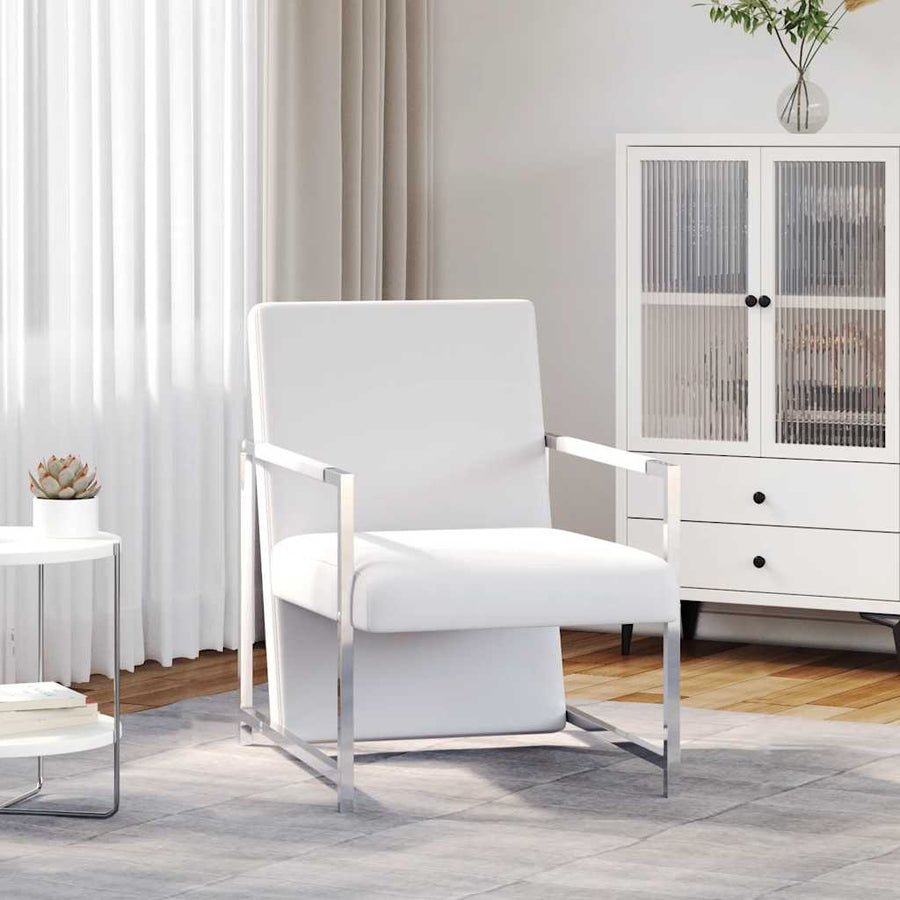 Poltrona in Similpelle con Gambe Cromate 53x69x73 cm Bianca - immagine 1 | SolPatio