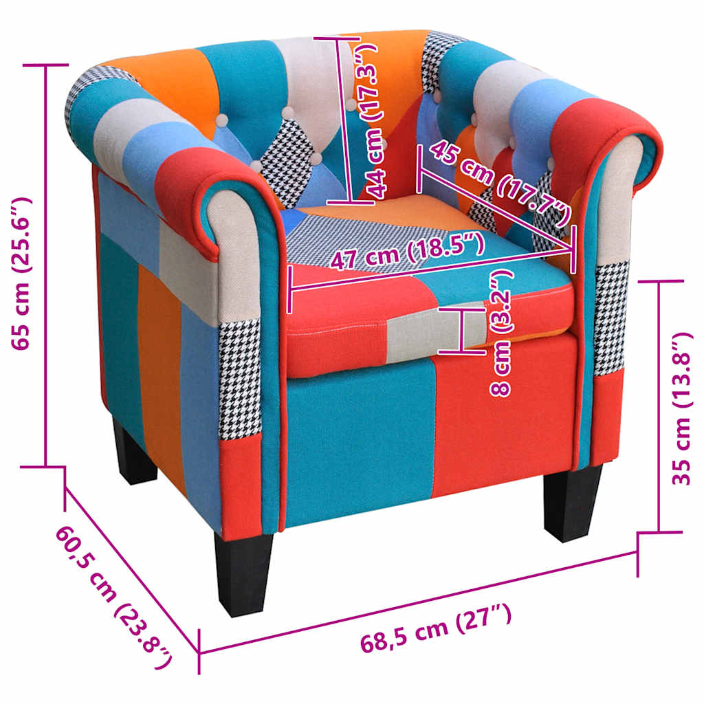 vidaXL Patchwork Fabric Adjustable Cube Armchair 63x57x66-76 cm Multicolour - Image 6 of 9