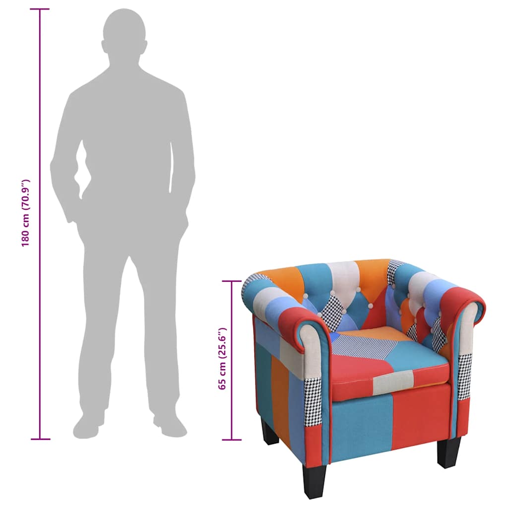 vidaXL Patchwork Fabric Adjustable Cube Armchair 63x57x66-76 cm Multicolour - Image 8 of 9