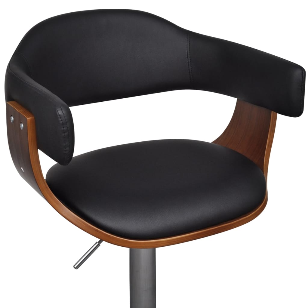 Set 2 Sgabelli da Bar in Similpelle e Legno Curvato, Altezza Regolabile, Nero e Marrone - Image 3 of 5