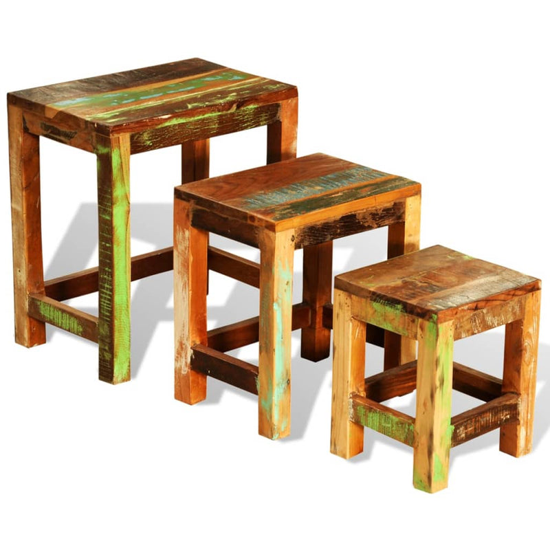 vidaXL Nesting Table Set 3 Pieces Vintage Reclaimed Wood - Image 2 of 8