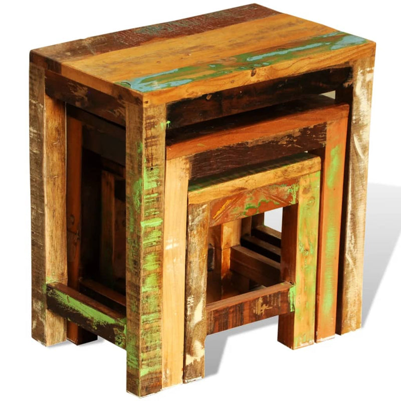 vidaXL Nesting Table Set 3 Pieces Vintage Reclaimed Wood - Image 3 of 8