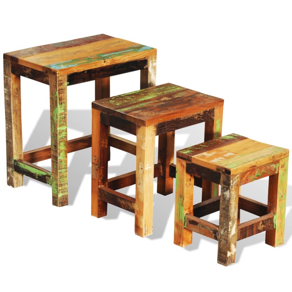 vidaXL Nesting Table Set 3 Pieces Vintage Reclaimed Wood - Image 4 of 8