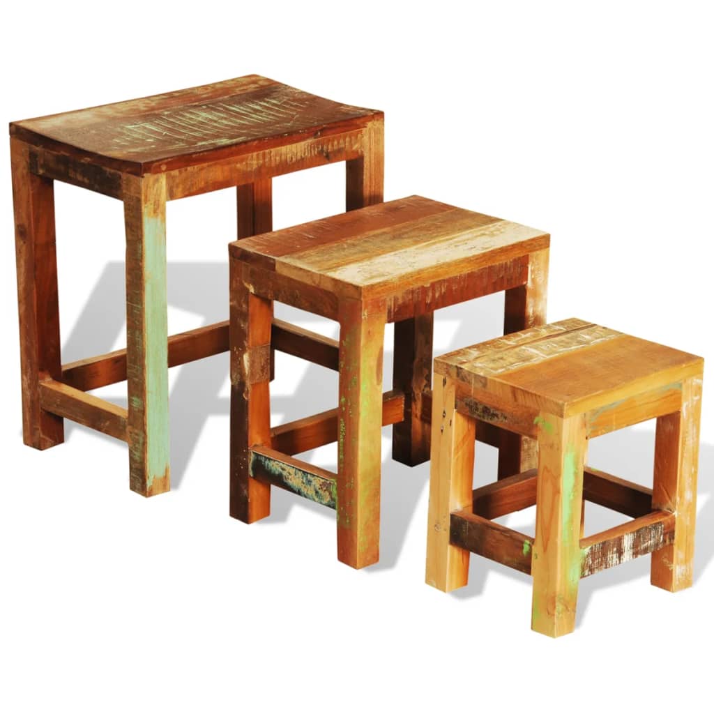 vidaXL Nesting Table Set 3 Pieces Vintage Reclaimed Wood - Image 5 of 8