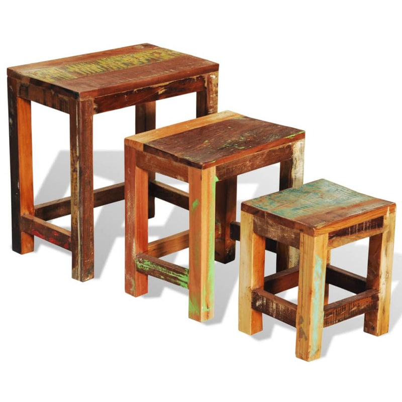vidaXL Nesting Table Set 3 Pieces Vintage Reclaimed Wood - Image 6 of 8