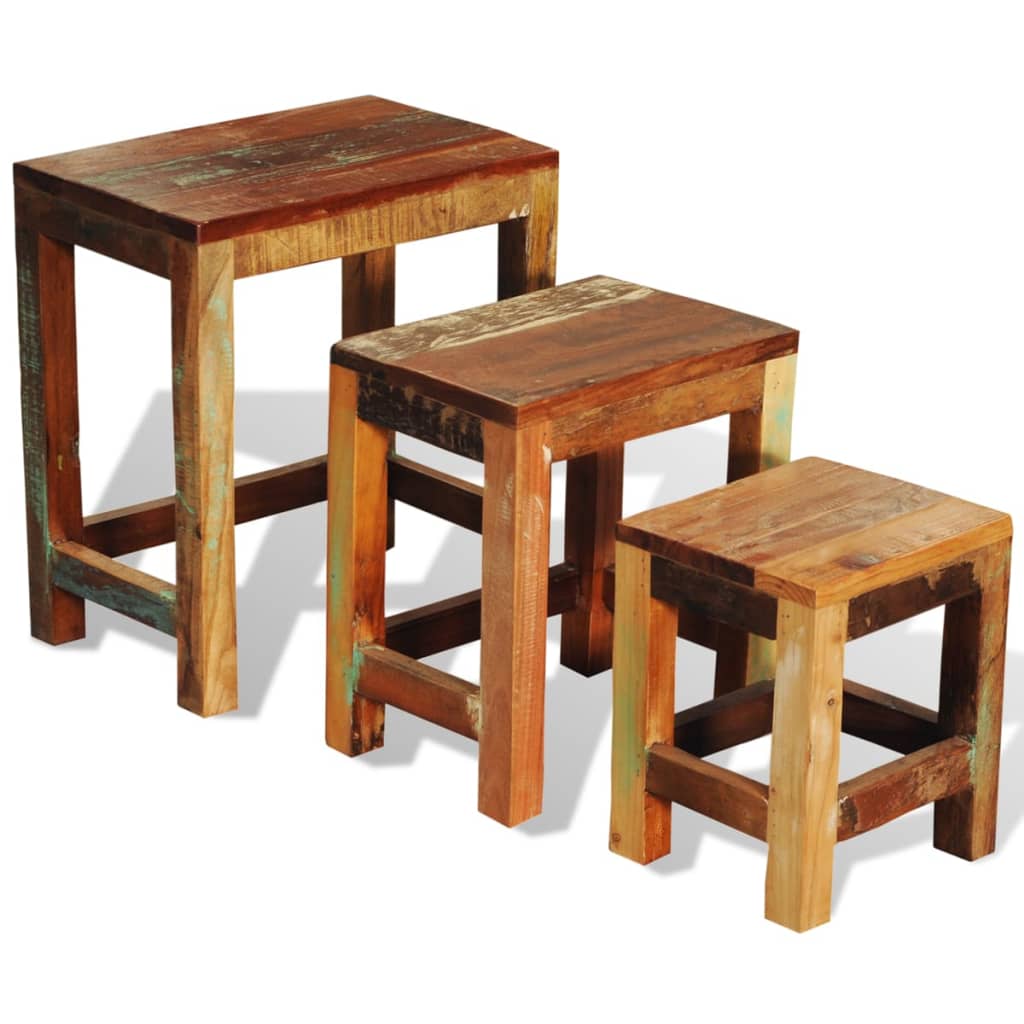 vidaXL Nesting Table Set 3 Pieces Vintage Reclaimed Wood - Image 7 of 8