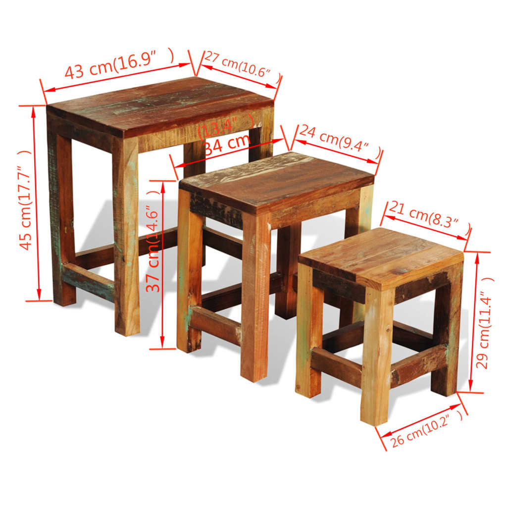 vidaXL Nesting Table Set 3 Pieces Vintage Reclaimed Wood - Image 8 of 8