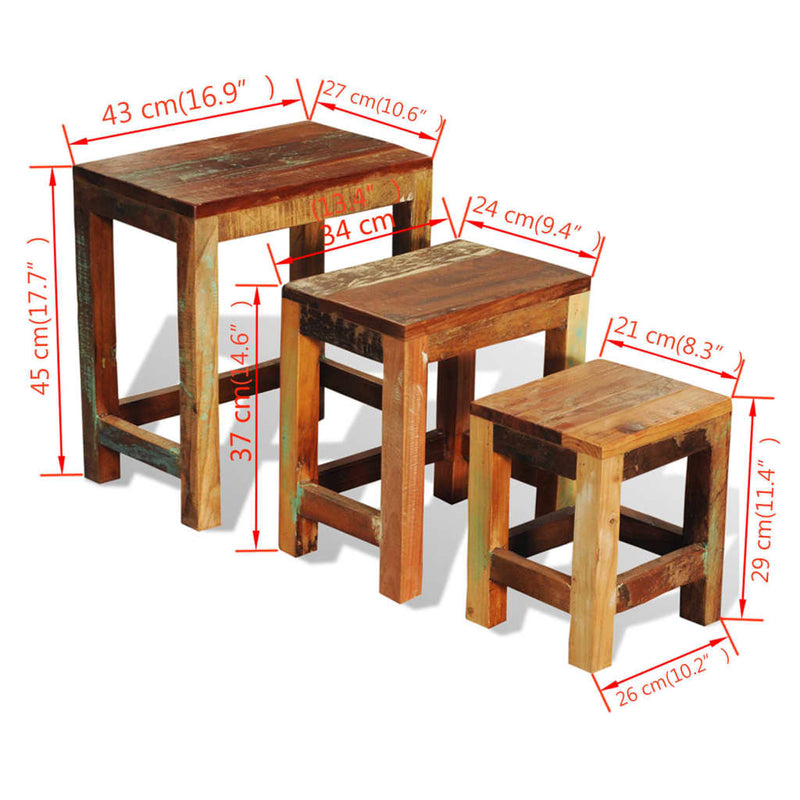 vidaXL Nesting Table Set 3 Pieces Vintage Reclaimed Wood - Image 8 of 8