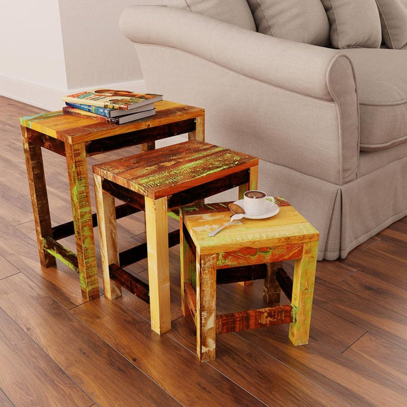 vidaXL Nesting Table Set 3 Pieces Vintage Reclaimed Wood - Image 1 of 8
