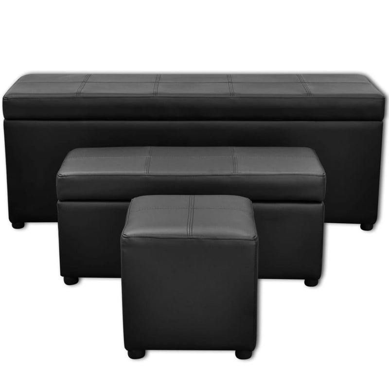 vidaXL Set Cassapanche e Poggiapiedi 3 Pezzi in Pelle Artificiale, Nero, Max. 115 x 38 x 44 cm - Image 1 of 6