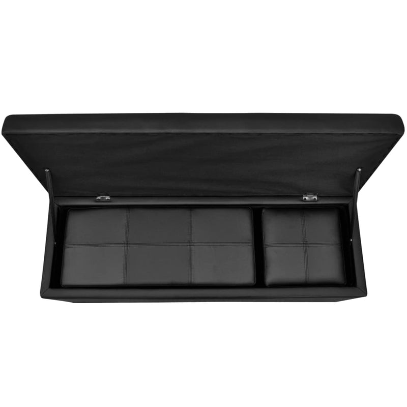 vidaXL Set Cassapanche e Poggiapiedi 3 Pezzi in Pelle Artificiale, Nero, Max. 115 x 38 x 44 cm - Image 3 of 6