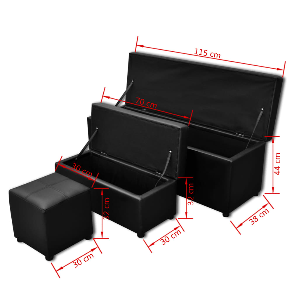 vidaXL Set Cassapanche e Poggiapiedi 3 Pezzi in Pelle Artificiale, Nero, Max. 115 x 38 x 44 cm - Image 6 of 6