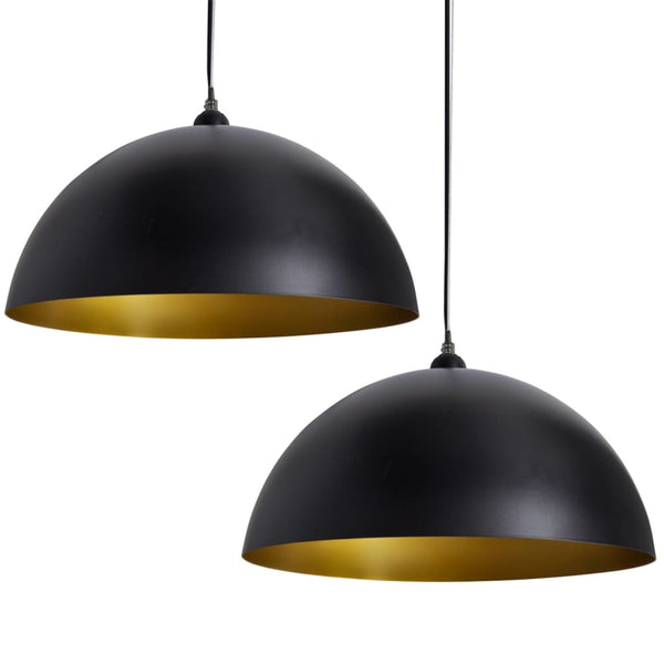 Lampada a Sospensione 2 pz Altezza Regolabile Semisferica Nera - immagine 2 | SolPatio