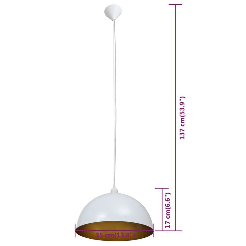 vidaXL Lámpara Colgante 2 Piezas Altura Ajustable Semiesférica Blanca - Image 8 of 8