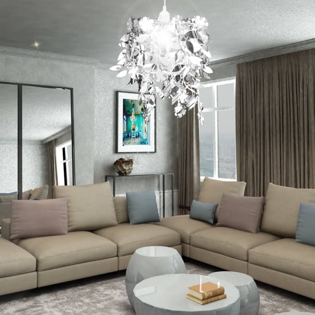 vidaXL Lampadario da Soffitto Foglie e Paillette 21,5 x 30 cm Argento - Image 7 of 8