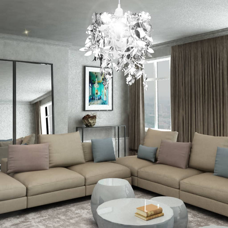 vidaXL Lampadario da Soffitto Foglie e Paillette 21,5 x 30 cm Argento - Image 7 of 8
