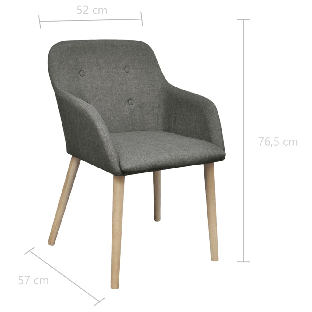 vidaXL Sedie da Pranzo 2 pz Grigio Chiaro Tessuto e Massello di Rovere - Image 4 of 4