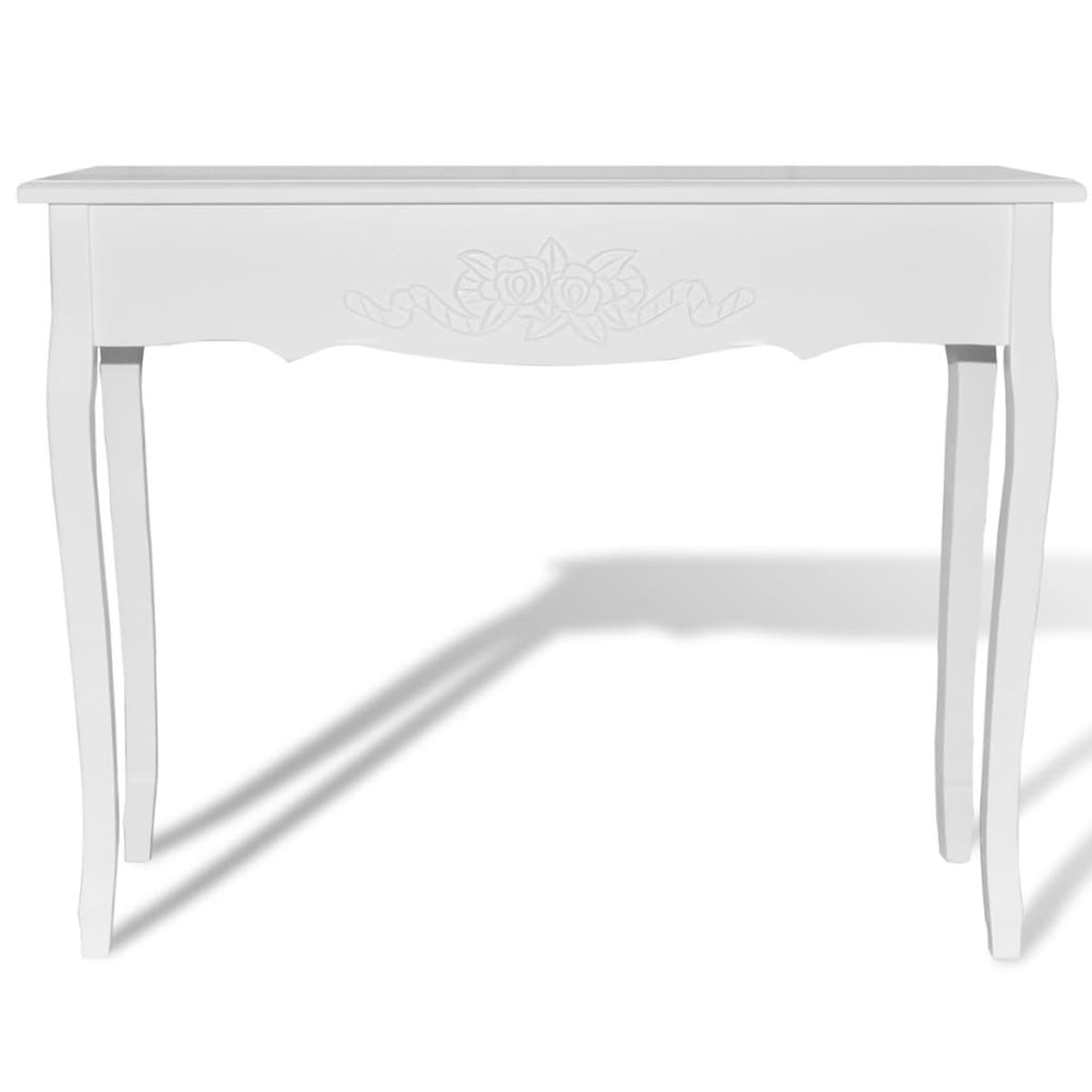 Tavolo Consolle da Trucco vidaXL in Legno di Pino e MDF Bianco, 100x35x78 cm - Image 3 of 6