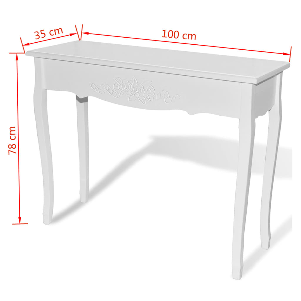 Tavolo Consolle da Trucco vidaXL in Legno di Pino e MDF Bianco, 100x35x78 cm - Image 5 of 6