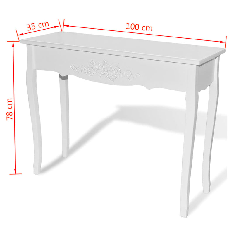 Tavolo Consolle da Trucco vidaXL in Legno di Pino e MDF Bianco, 100x35x78 cm - Image 5 of 6